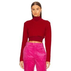 L'Academie Patton Micro Cropped V Neck Sweater in Red Size S